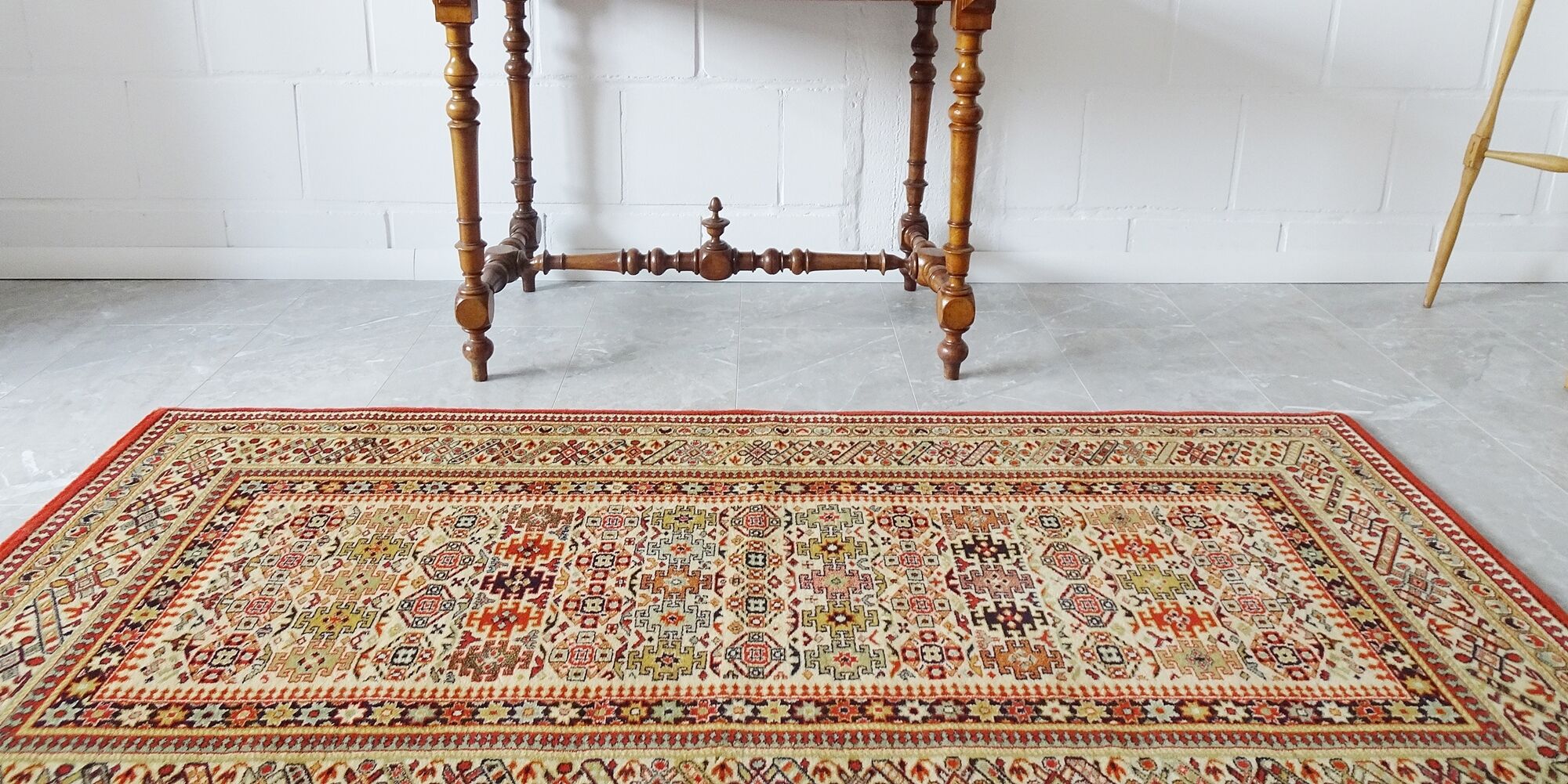 oriental vintage Keshan carpet Adoros, Persian carpet 86 x 180 cm