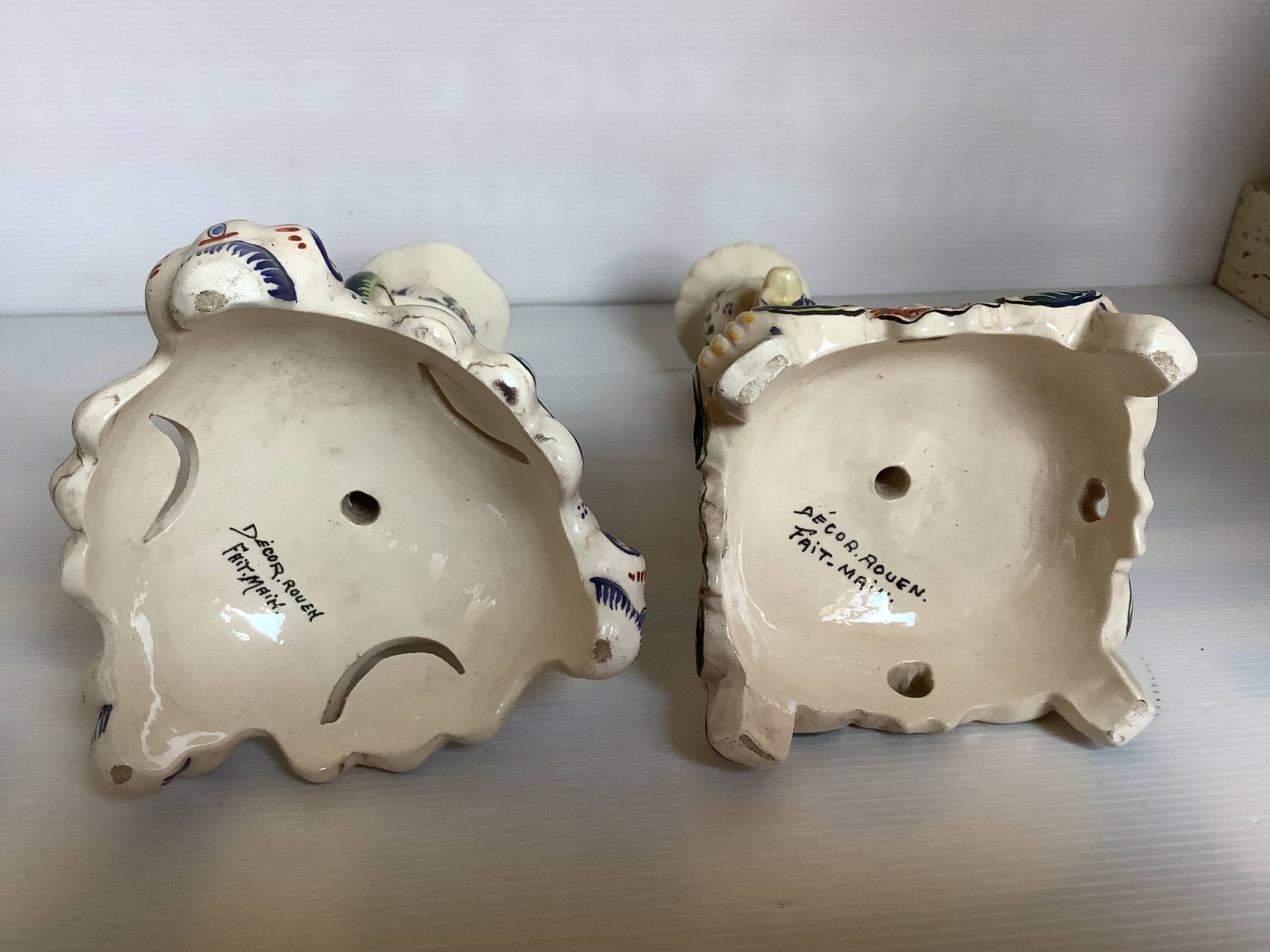 Pair of large old Rouen candlesticks