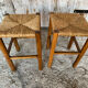 Pair of Antique Carved Wood Stools + Vintage Straw Seat #E029