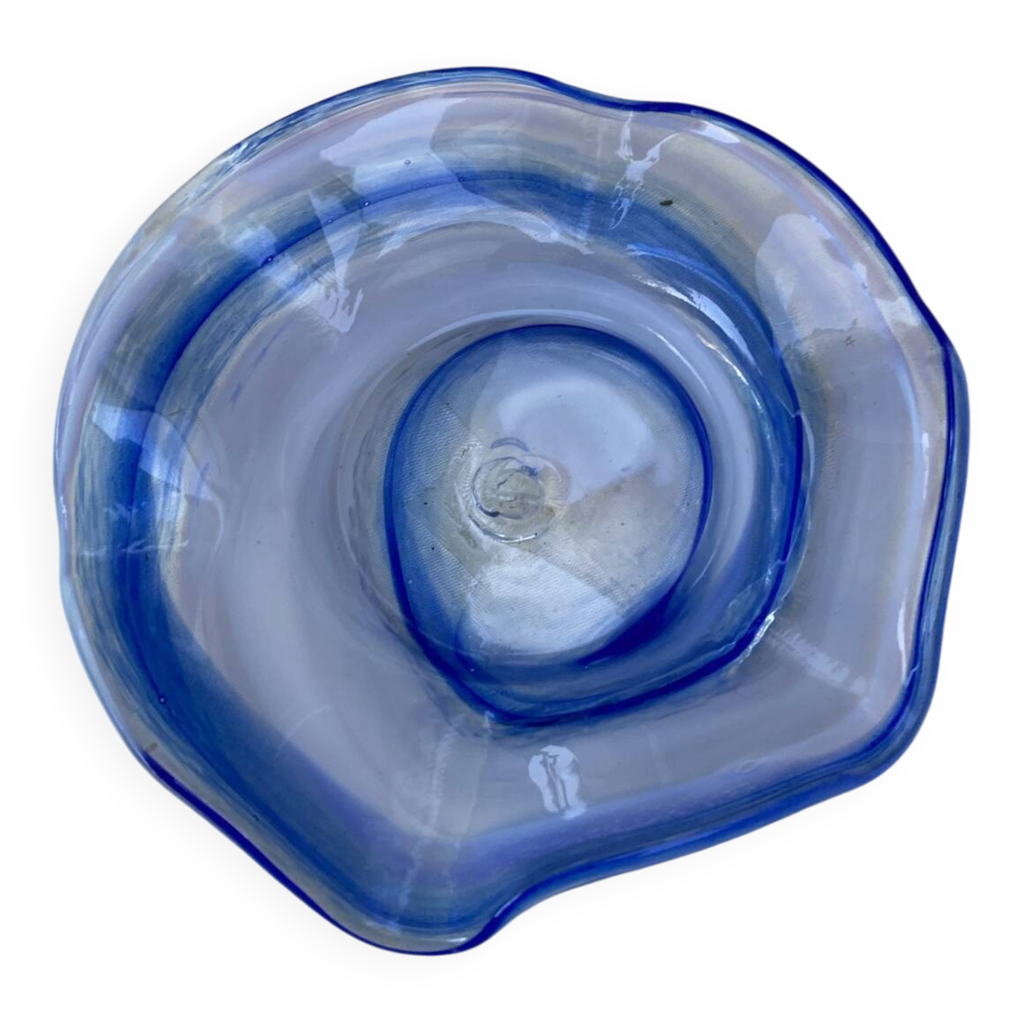 Blue blown glass floral dish / empty pocket - Handmade craftsmanship