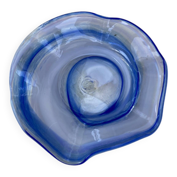 Blue blown glass floral dish / trinket bowl — Handmade craftsmanship