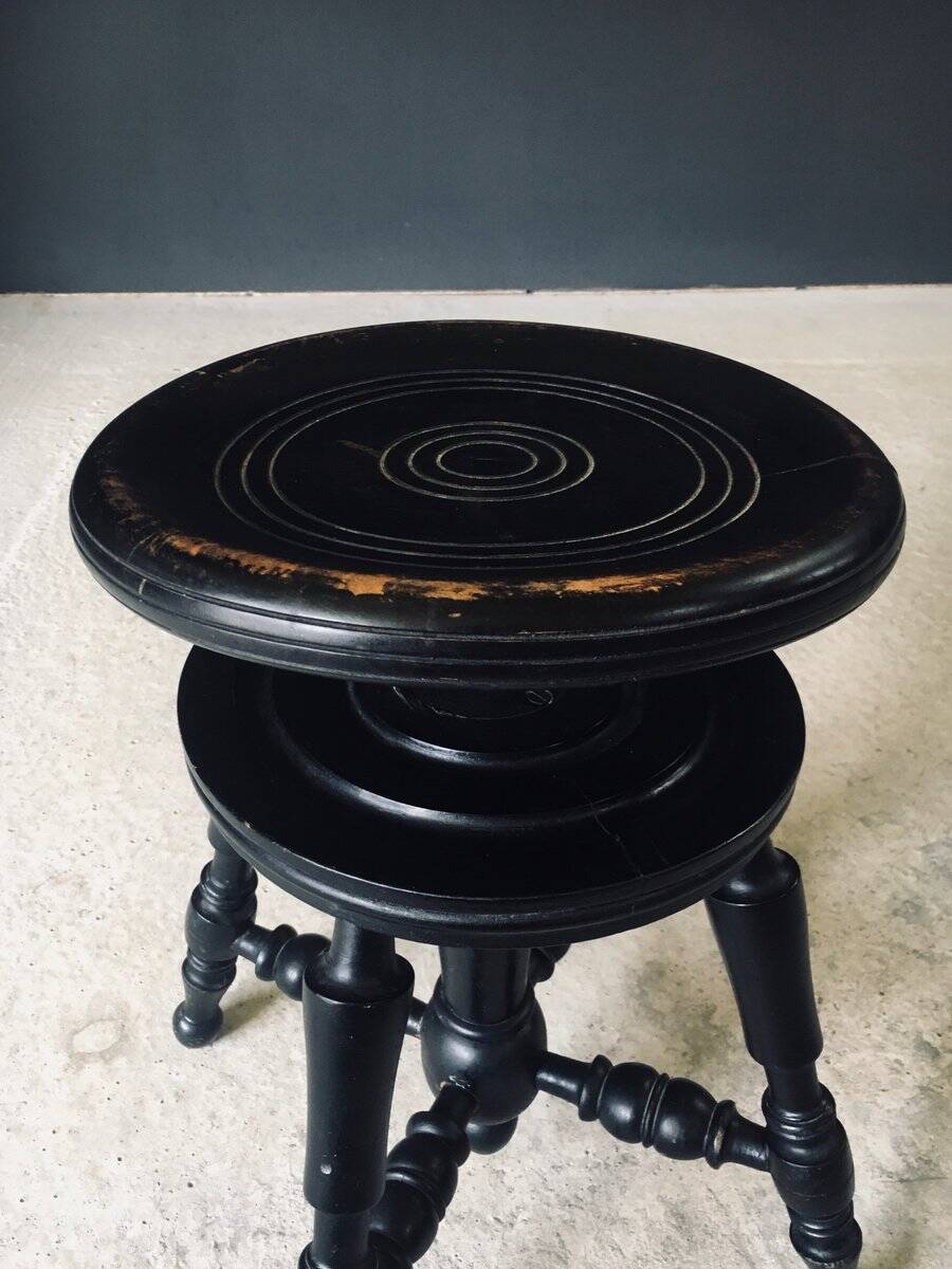 Early 20th Century Black Stained Piano Stool, 1890s