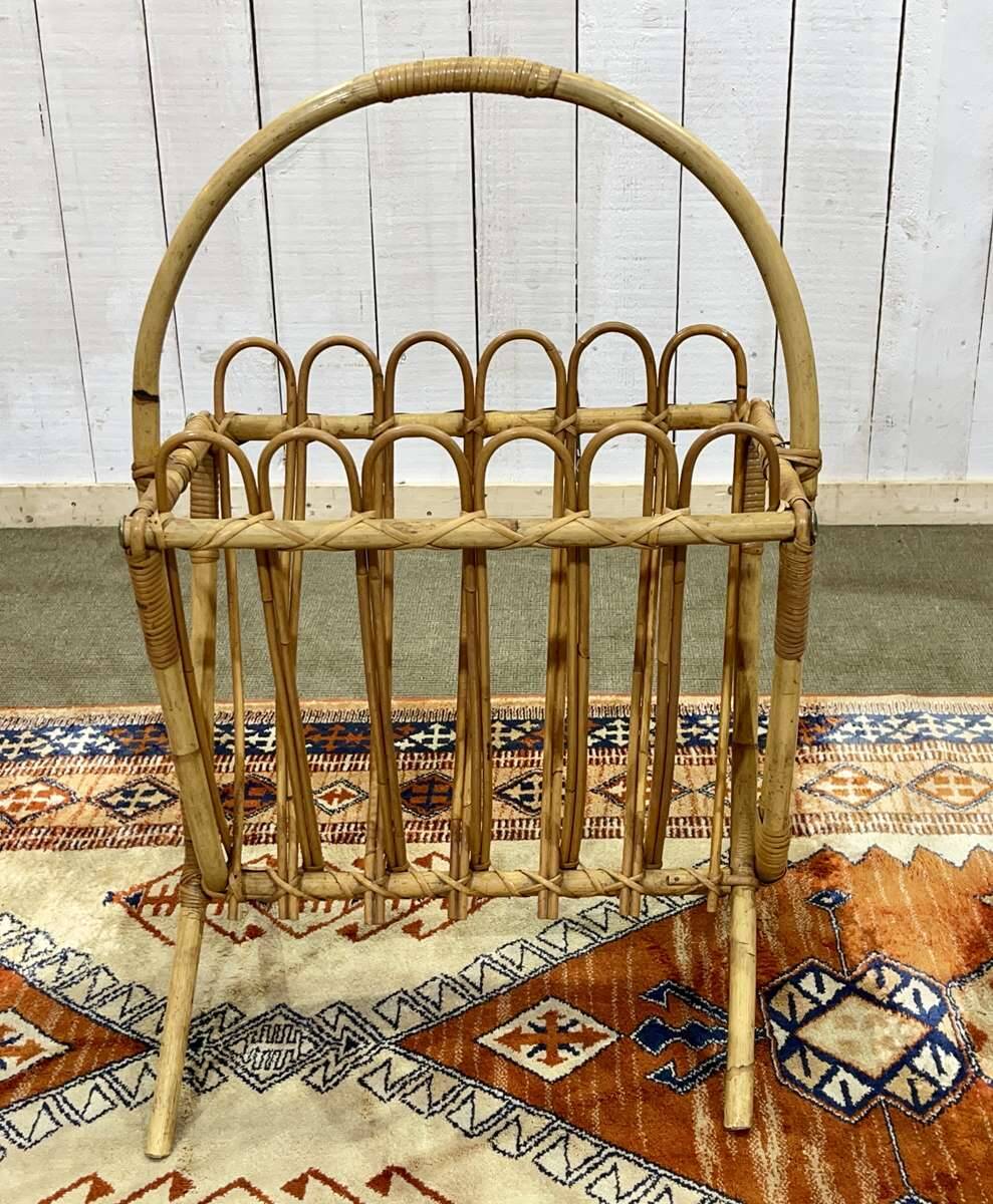 1970s rattan magazine rack