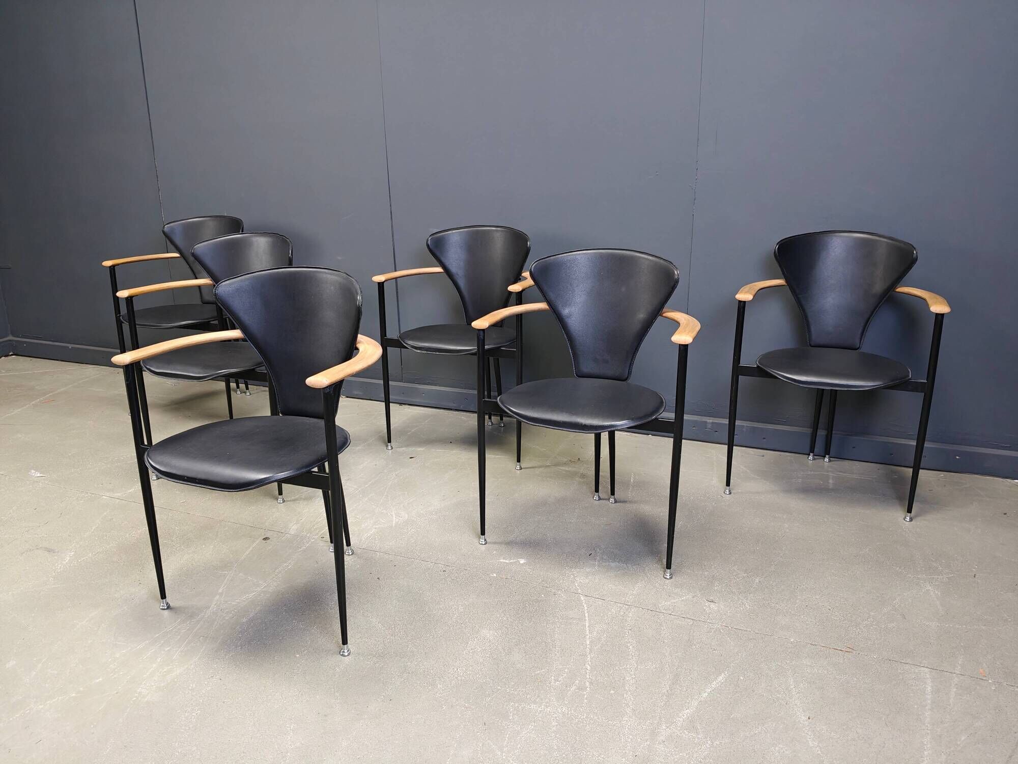 Vintage leather armchairs by Arrben Italy, 1980s - set of 6