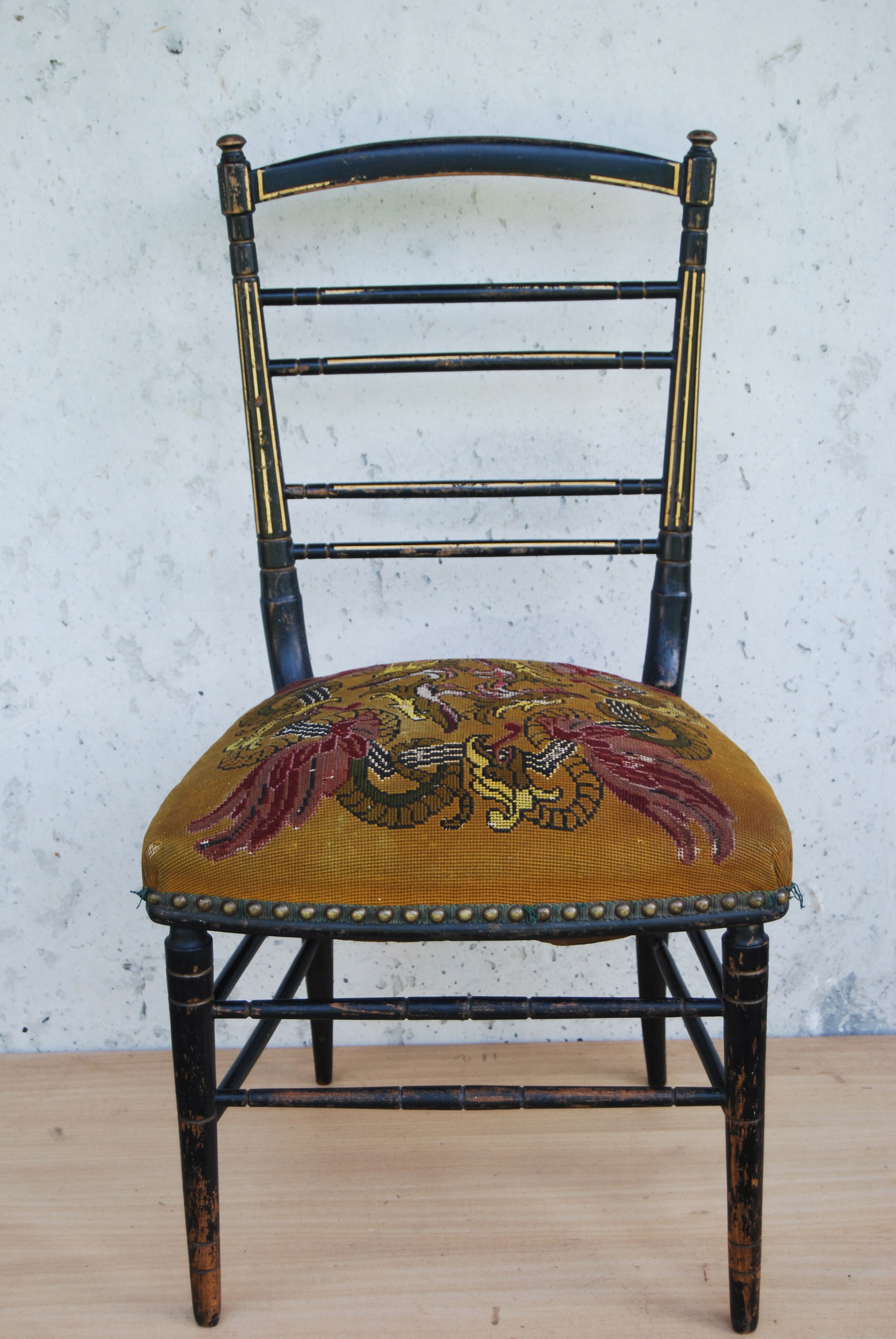 Napoleon III chair in blackened wood and golden fillets 19th.