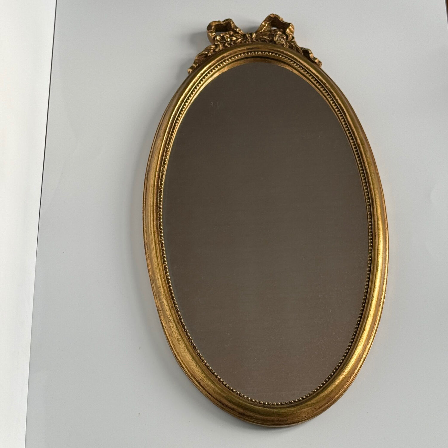 Vintage Gold Oval Mirror in Louis XVI Style – Ribbon & Roses Decor