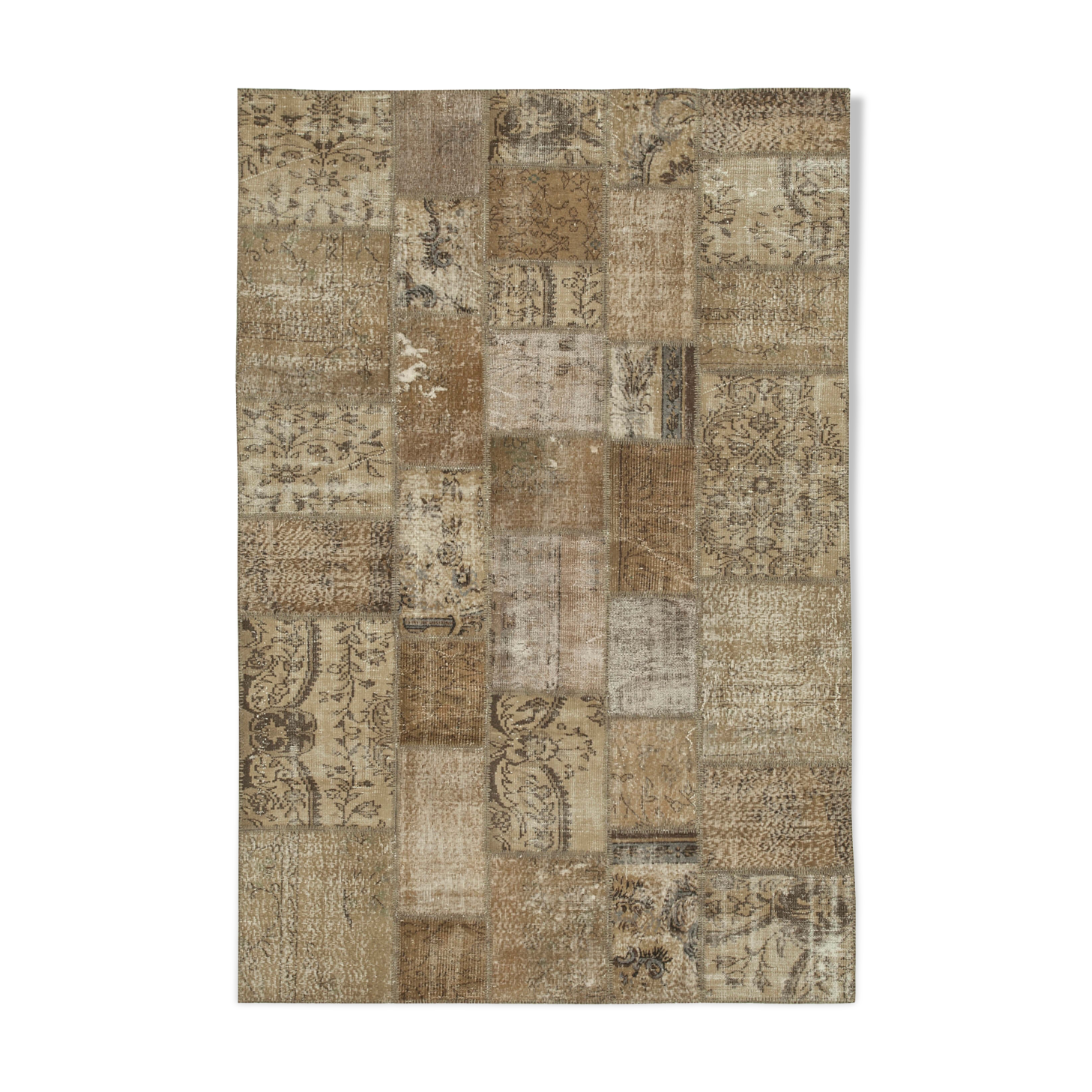 Tapis oriental contemporain fait à la main 201 cm x 301 cm marron patchwork tapis
