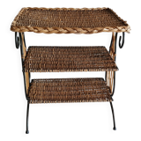 Small antique piece of furniture from the 1960s made of rattan and wrought iron in the shape of a lyre.