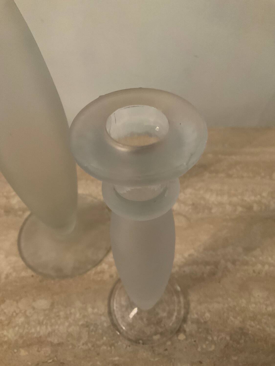 Duo of vintage soliflore vases in frosted glass