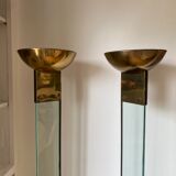 Paire de grands lampadaires en verre et laiton années 70