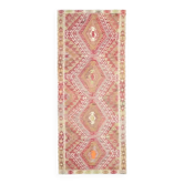 Tapis coureur vintage turc Oushak fait main en laine et coton rose des années 1970 157x374