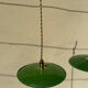 Trio suspension abat jour vintage tôle émaillée verte et blanche