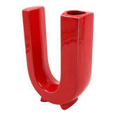 Vase soliflore en céramique rouge Space Age, Marcel Radureau Francia 1970