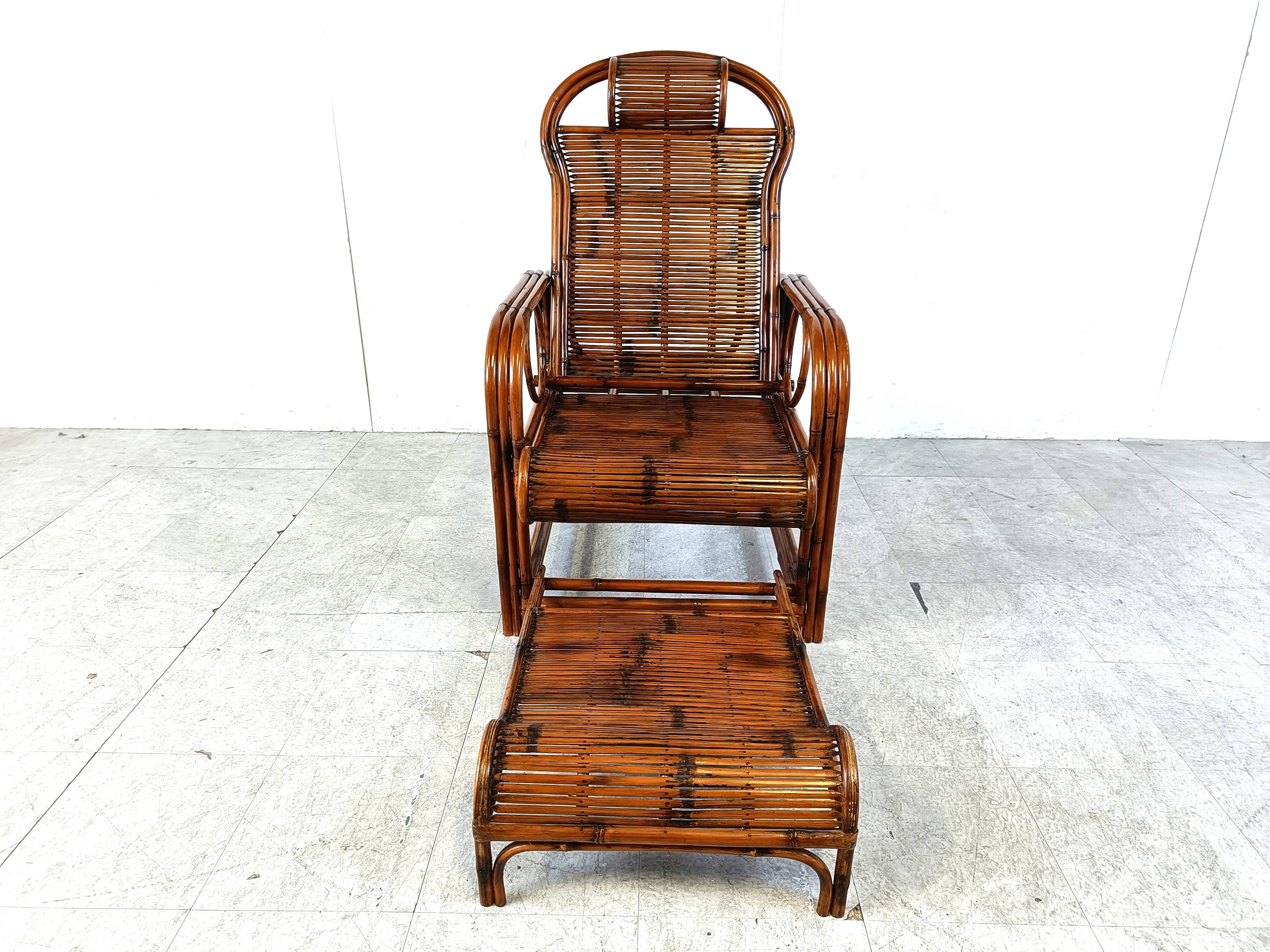 Chaise de jardin vintage en rotin et bambou, 1950