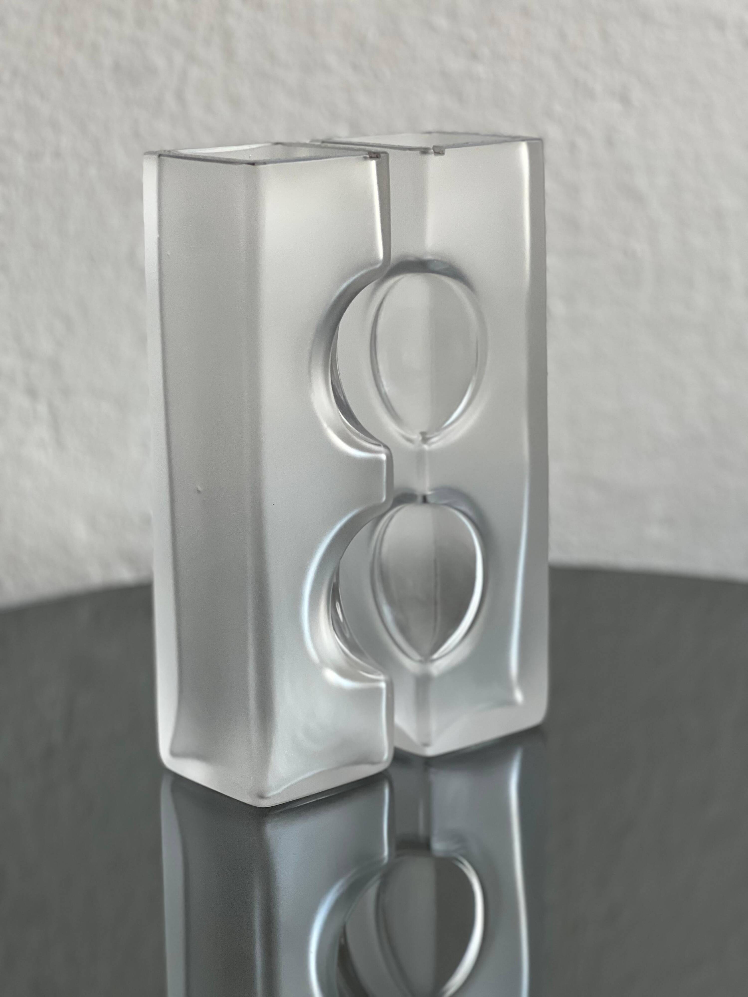 Decorative glass sculpture vases,  1980s clear glass modern bookcase accent