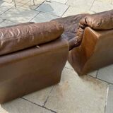 Pair of vintage leather armchairs / fireside chairs / clubs, 1970s