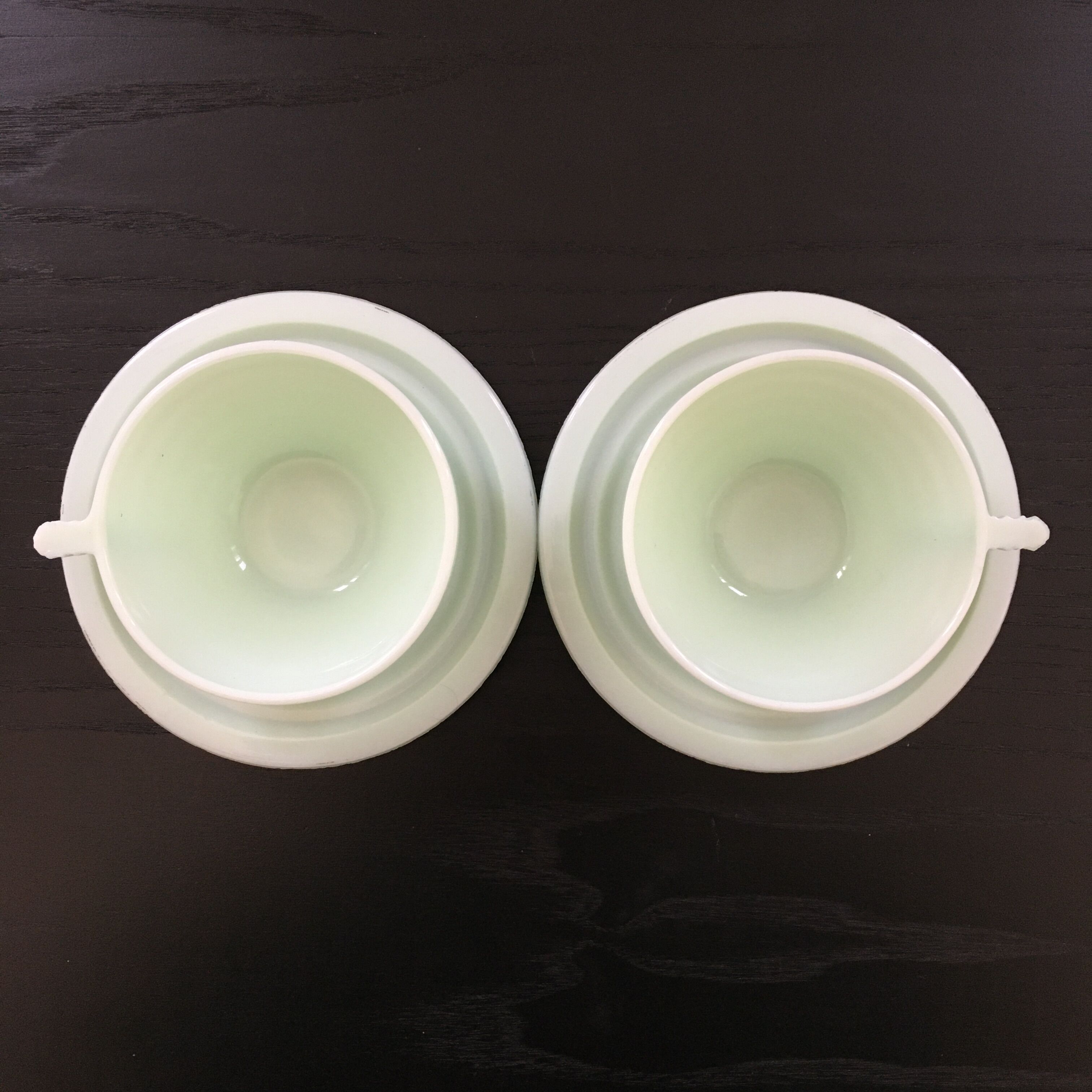 Pair of almond green opaline cups