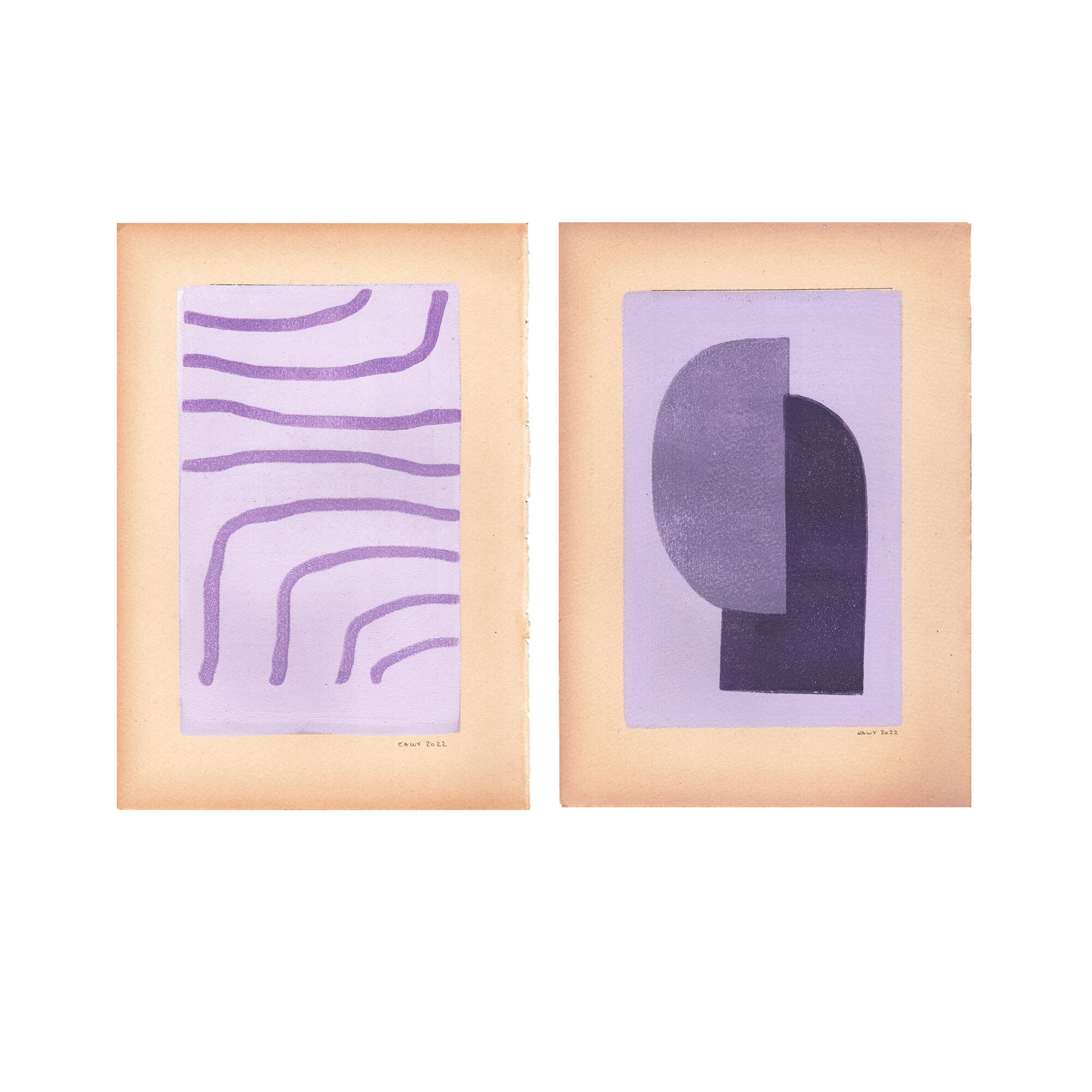 Duo de peintures sur papier ancien signées Eawy