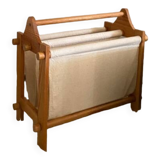 Scandinavian magazine rack in wood and canvas