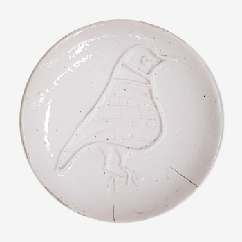 Assiette en céramique signé Lecuyer à décor d'oiseau
