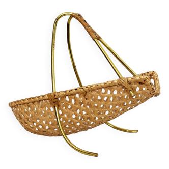 Wicker and brass bottle holder