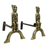 Pair of bronze "Shamans" andirons by Anton Prinner