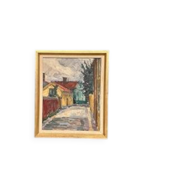 Swedish Oil on Panel – “Street with Houses” by Jan Hatvani – Signed – Vintage & Framed