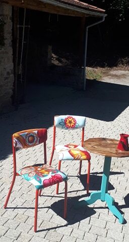 Schoolboy chair lined with colorful fabric