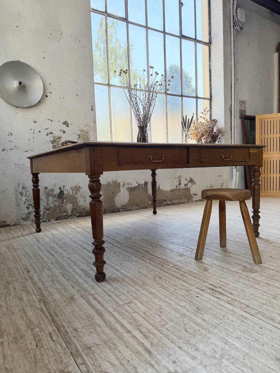 Grande table de ferme XL chêne « carrée » conférence 1950