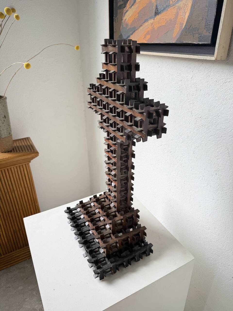 Crucifix sculpture Tramp Art 1900