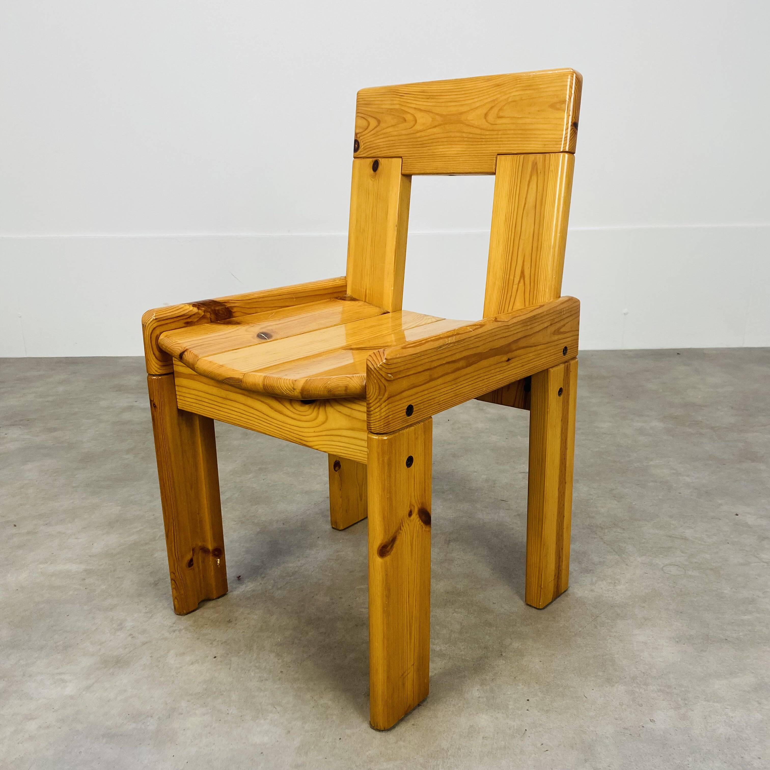 4 brutalist chairs by Silvio Coppola for Roche Bobois, solid pine