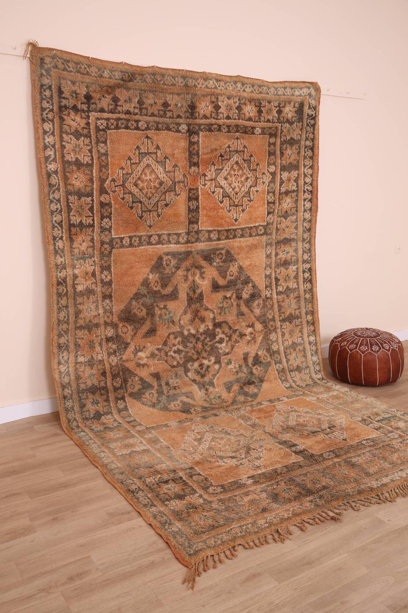 Terracotta Vintage Moroccan Rug 199 x 342 cm, Berber Handmade Wool Rug boho
