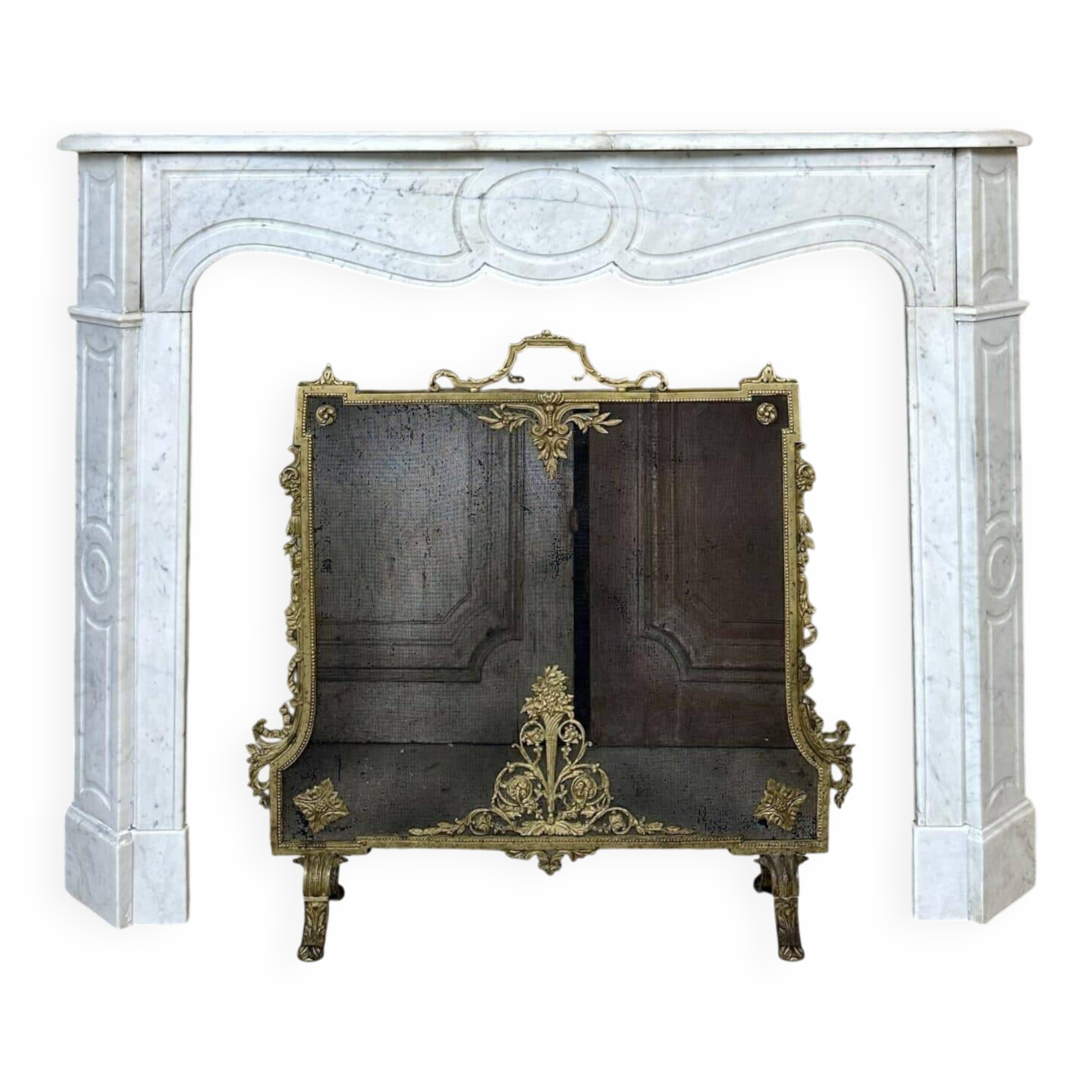 Louis XV style fireplace in white marble circa 1900