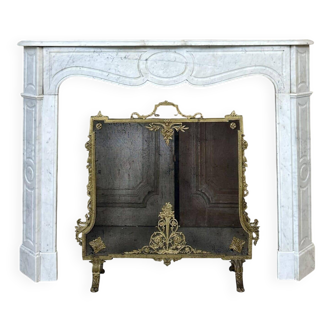 Louis XV style fireplace in white marble circa 1900