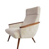Vintage off white textile easy chair teak