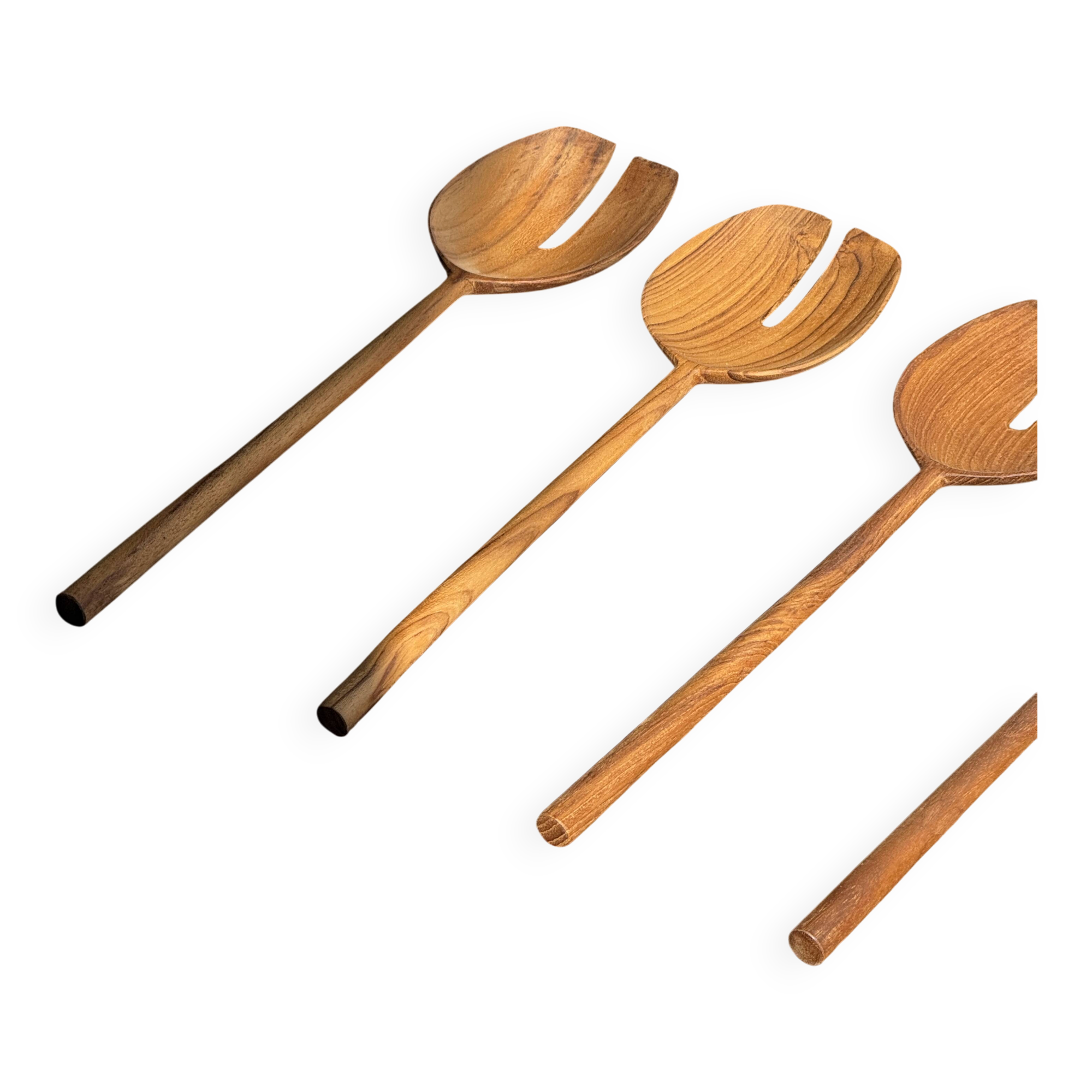 Salad server or flat-ended slotted spatula in teak L30 D9x8