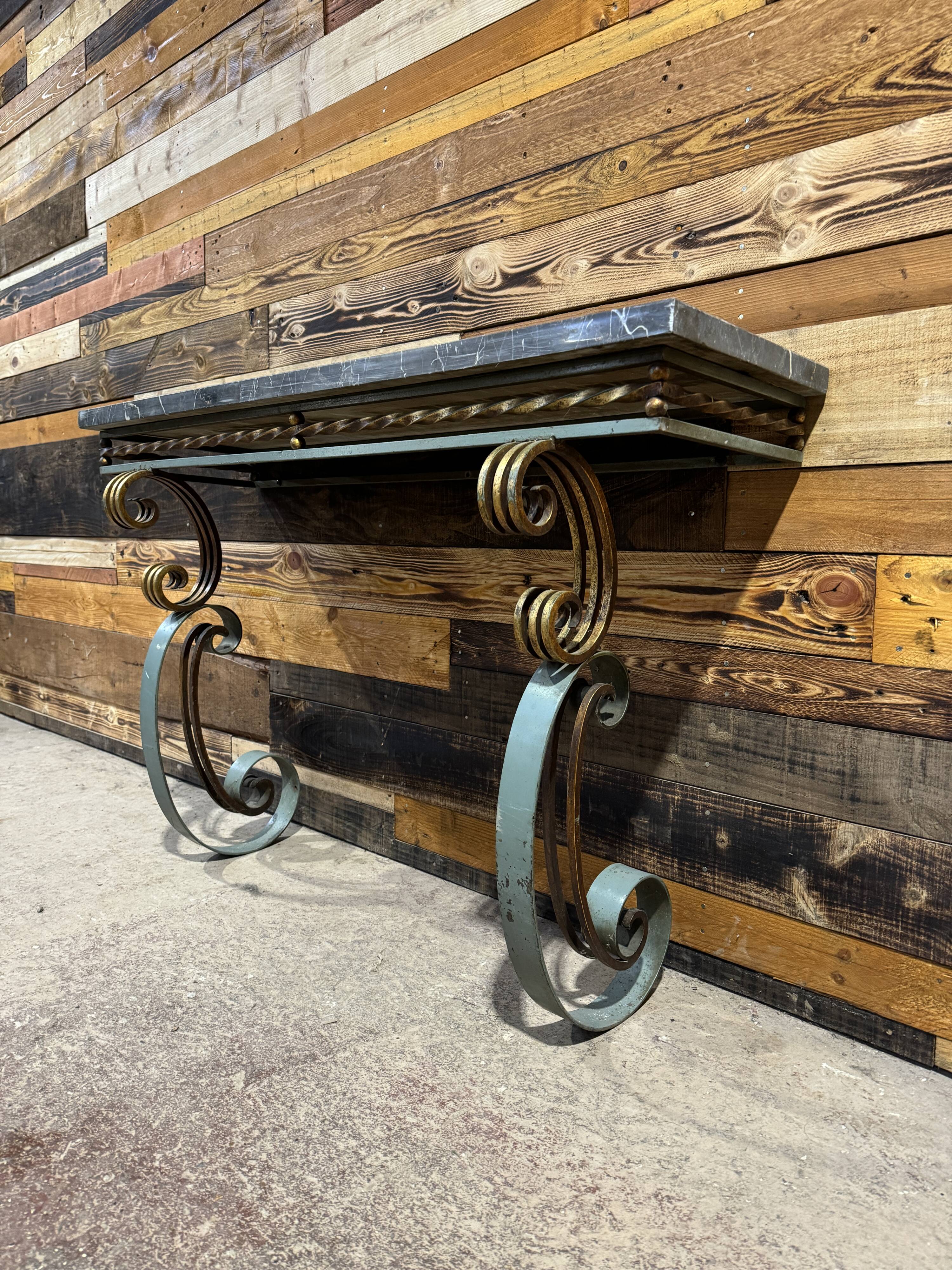Art Deco marble and wrought iron console
