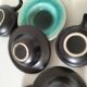 Set of three ceramic cups and saucers – crackled turquoise glaze