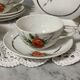 Old earthenware tea coffee set, HBCM Daisy -Teapot, 7 cups/sub-cups, sugar bowl