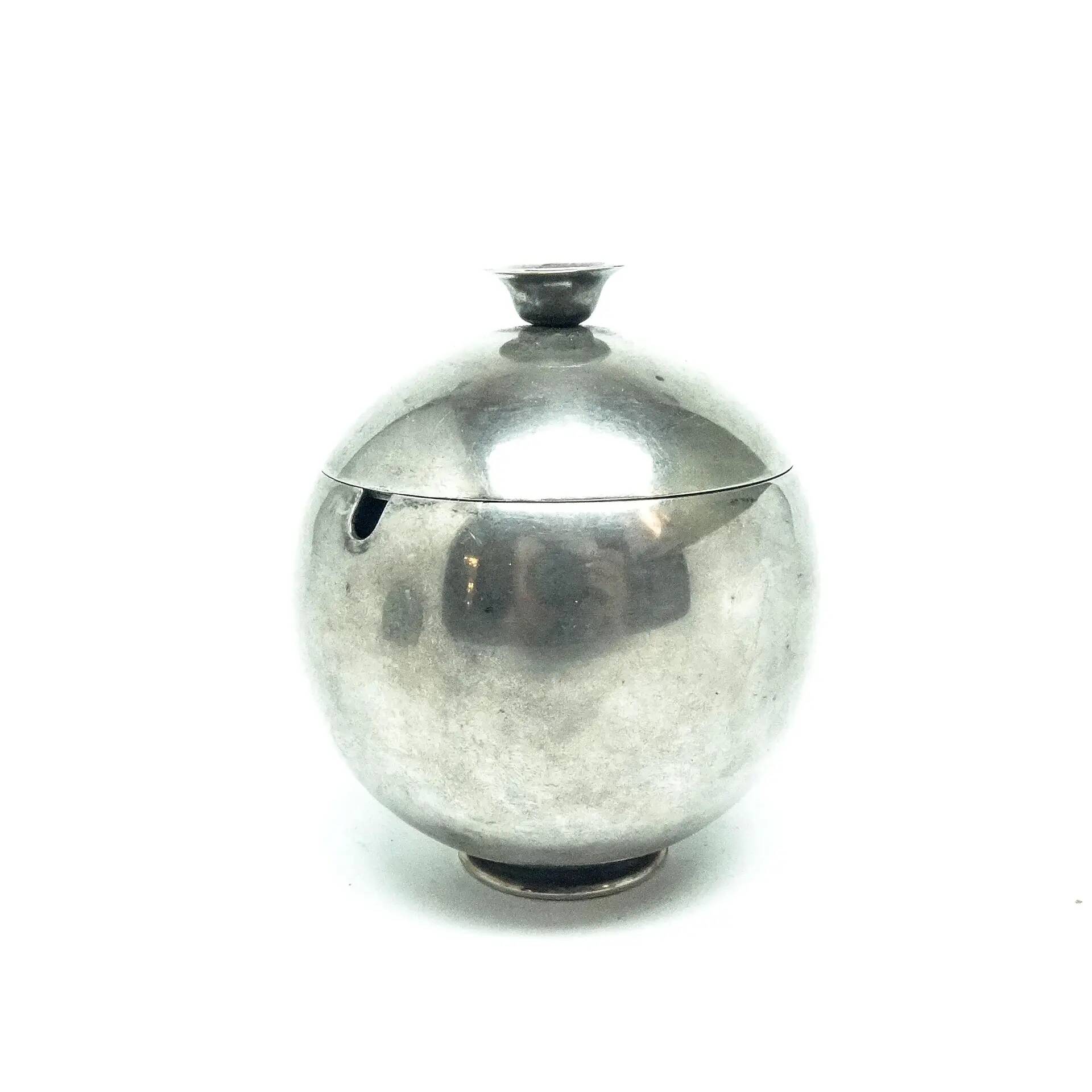 Mid-century modern sugar bowl, silver-plated brass, HEFRA, Poland, 1960s