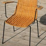 Rattan and steel armchair
