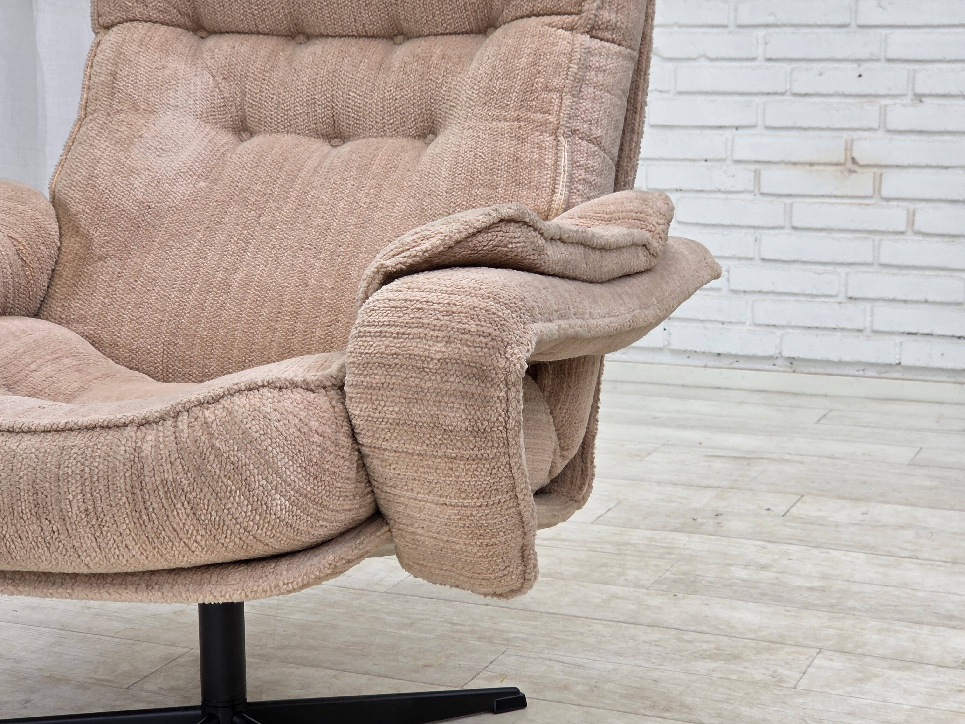 1970s, Danish swivel armchair, beige furniture fabric.