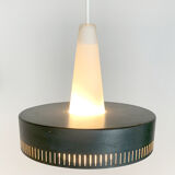 Modernist pendant lamp opal glass and grey metal Bent Karlby for Lyfa, Denmark, 1950-60