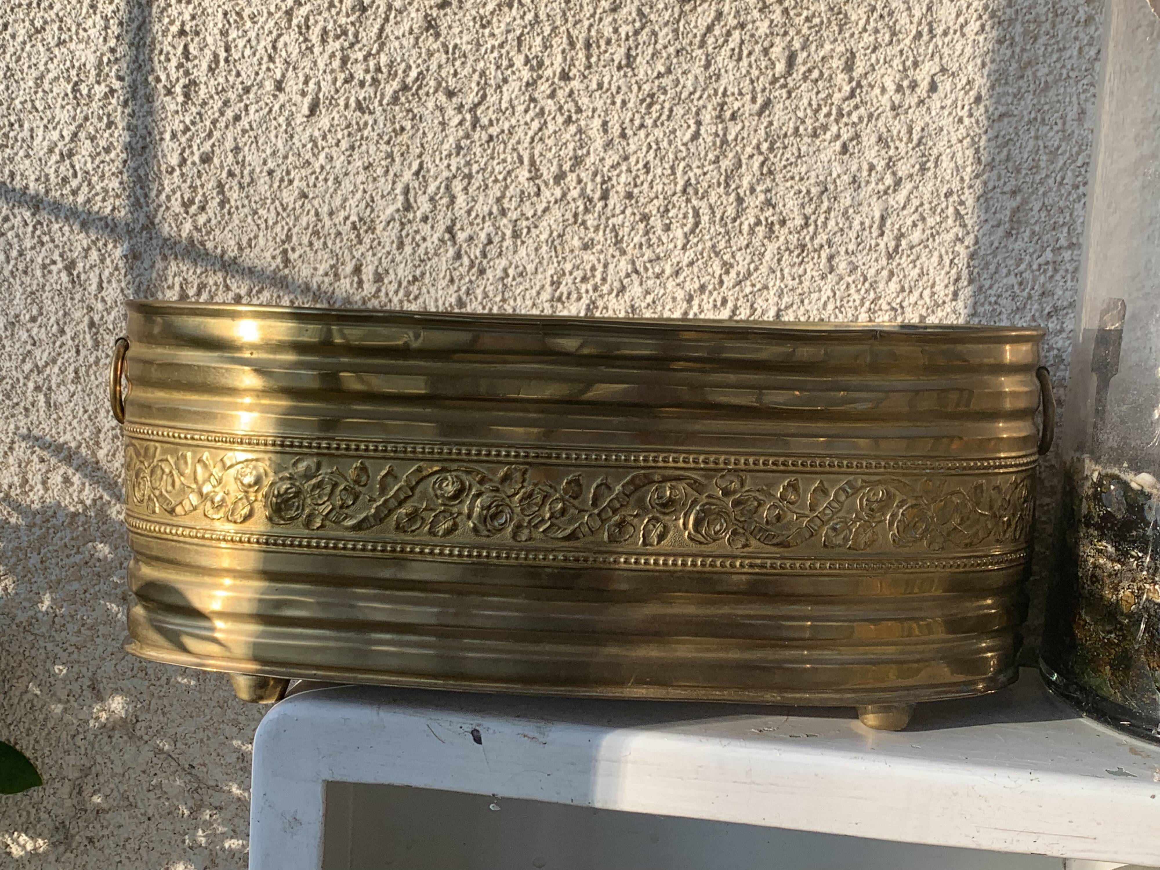 Copper centerpiece, art deco planter floral pattern