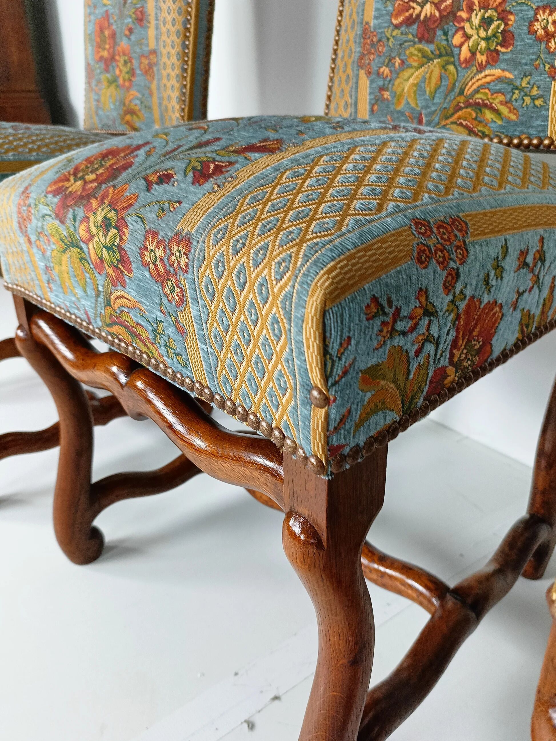 Beech Os De Mouton tapestry chairs (set of 6)