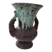 Vase ancien en céramique marron et vert