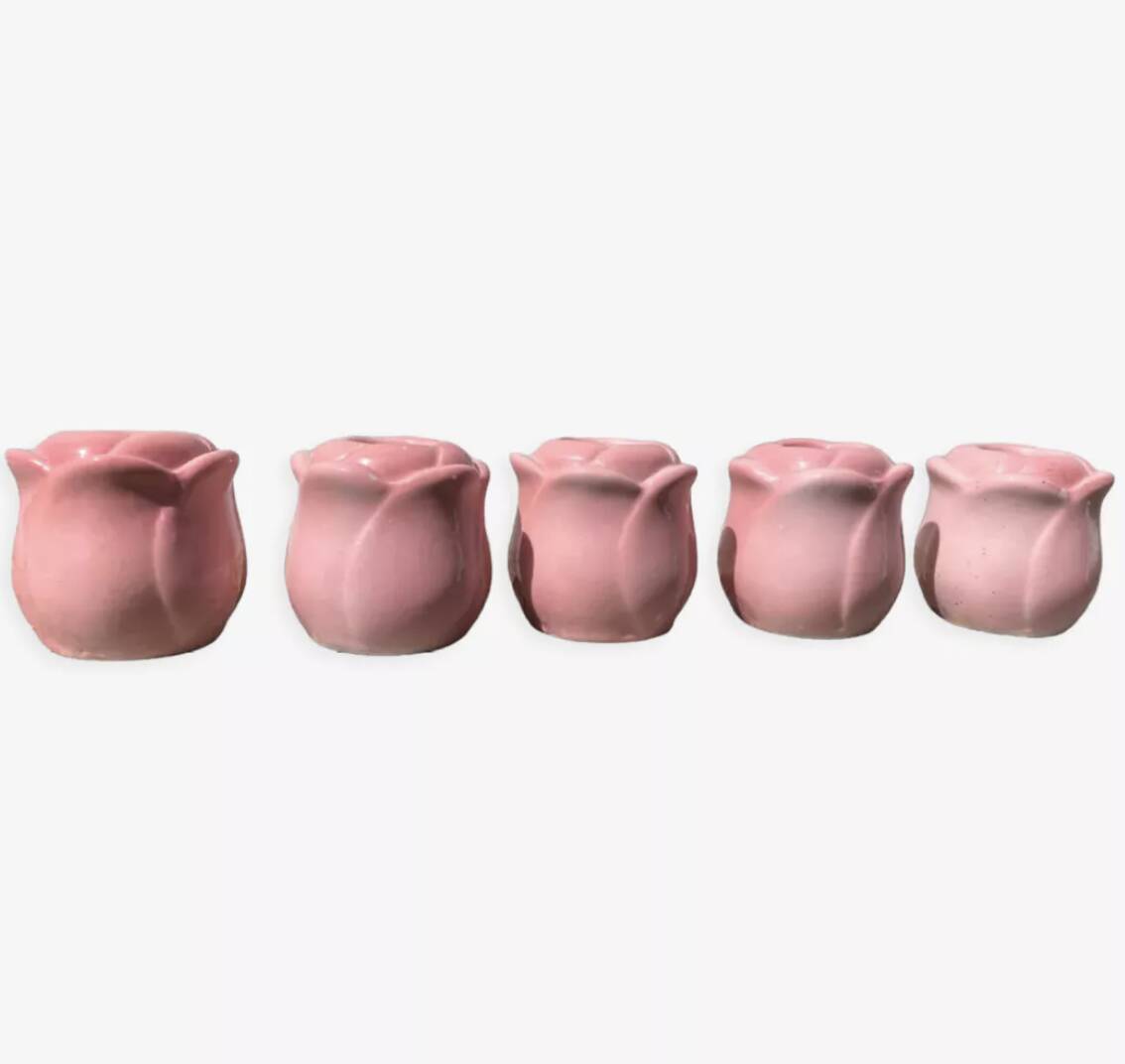 Set of pink flower ceramic candle holders