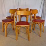 Six vintage Baumann bistro chairs in blond wood