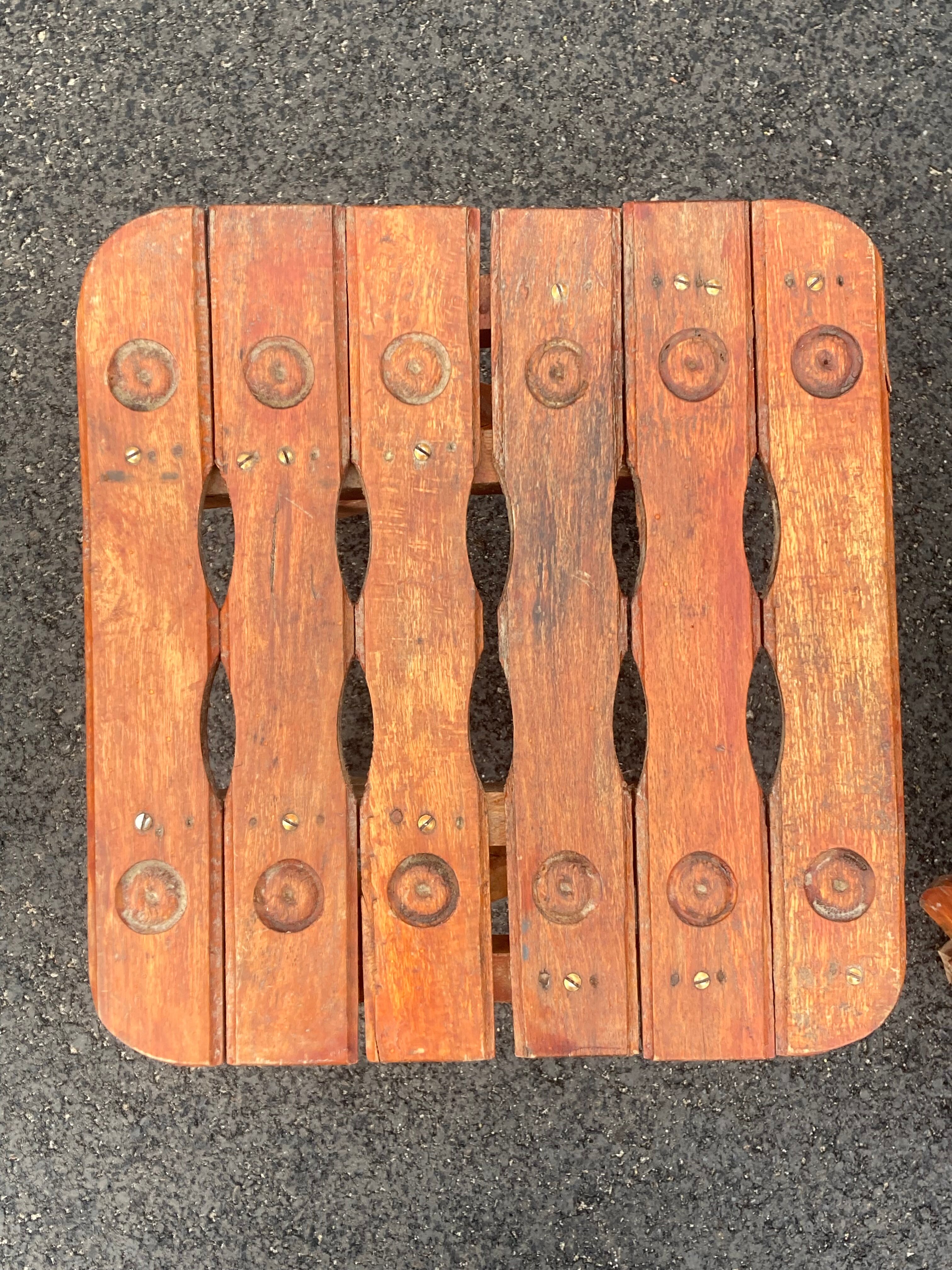 Pair of vintage folding wooden stools from Tyrol mountain