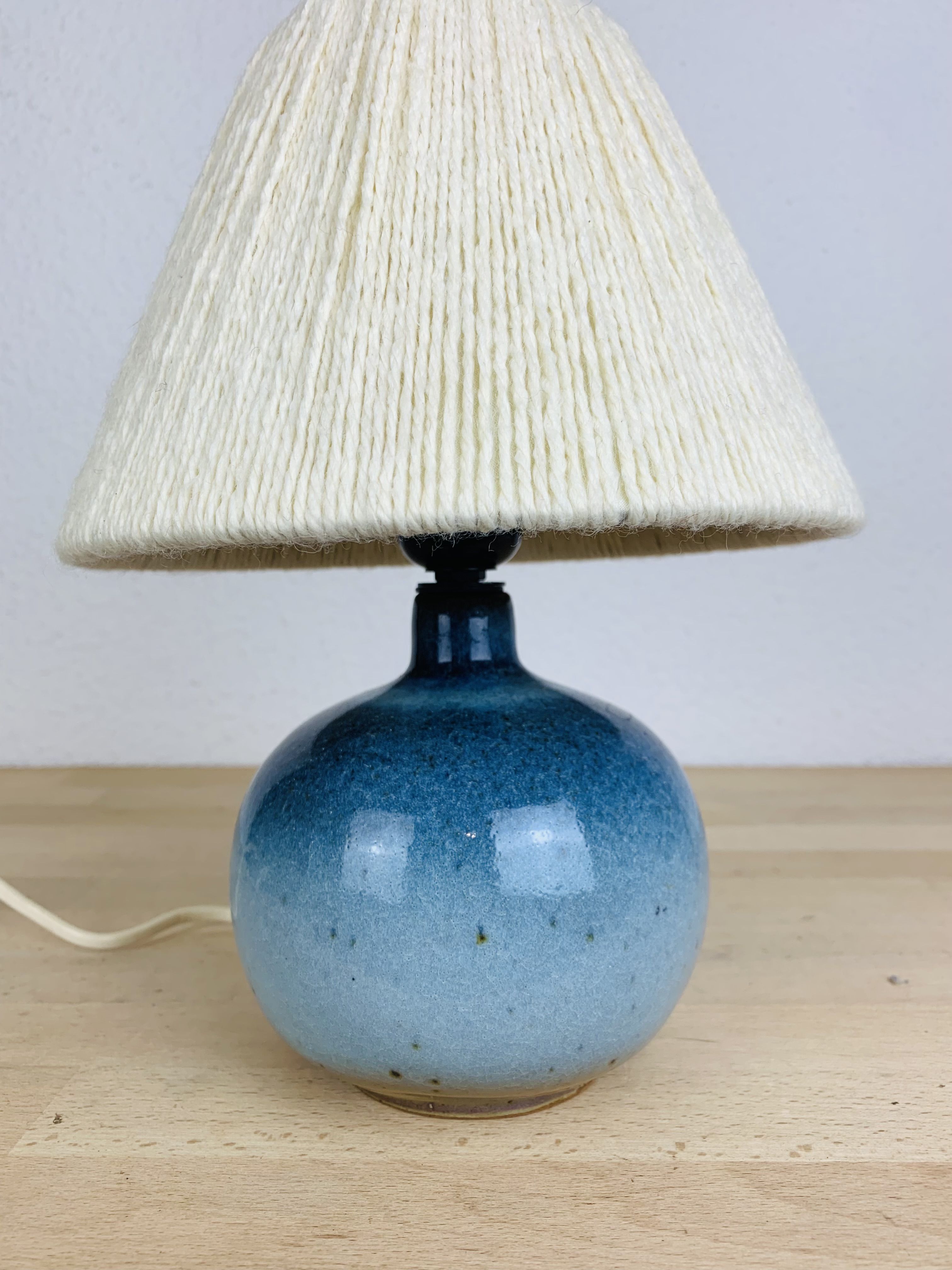 Blue ceramic ball lamp by Willy Dougoud